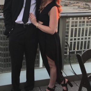 Black formal, sleeveless gown with cut outs